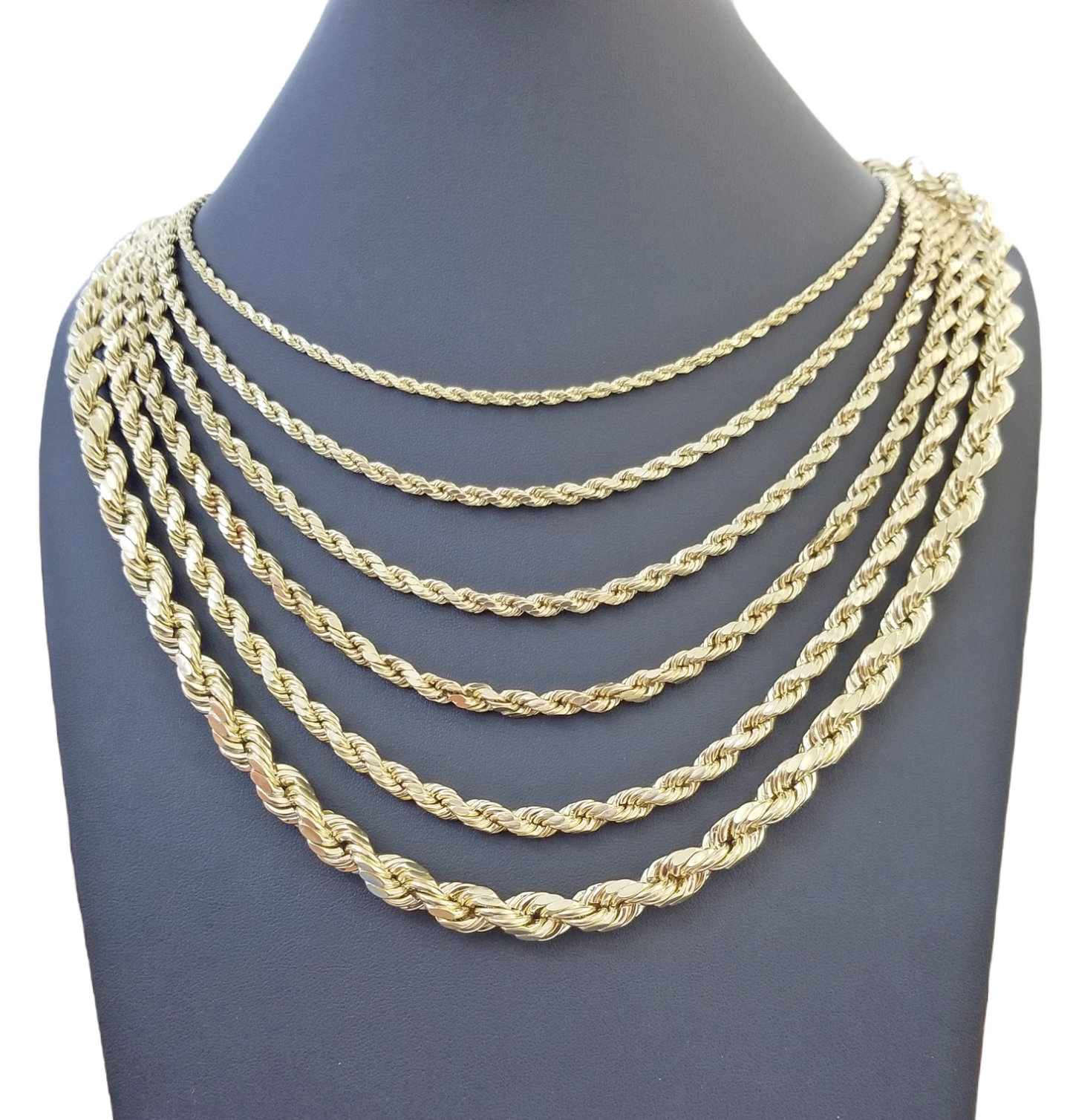 Real 10k Gold Rope Chain Necklace 18"-30" Inch 3mm-10mm Men & Women DISCOUNT