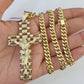 10K Miami Cuban Link Chain Jesus Cross Pendent Charm 6mm 20"-30" Necklace