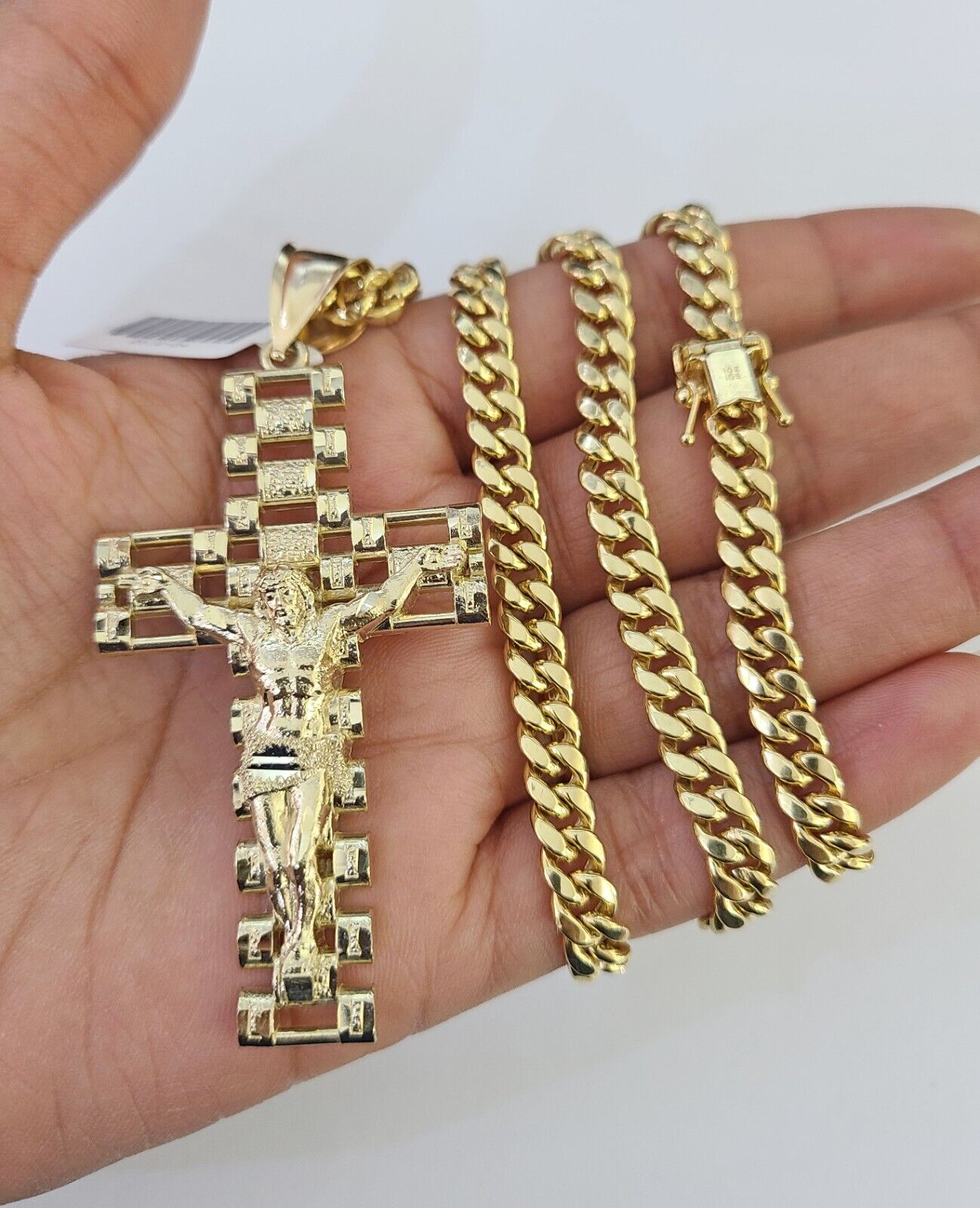 10K Miami Cuban Link Chain Jesus Cross Pendent Charm 6mm 20"-30" Necklace