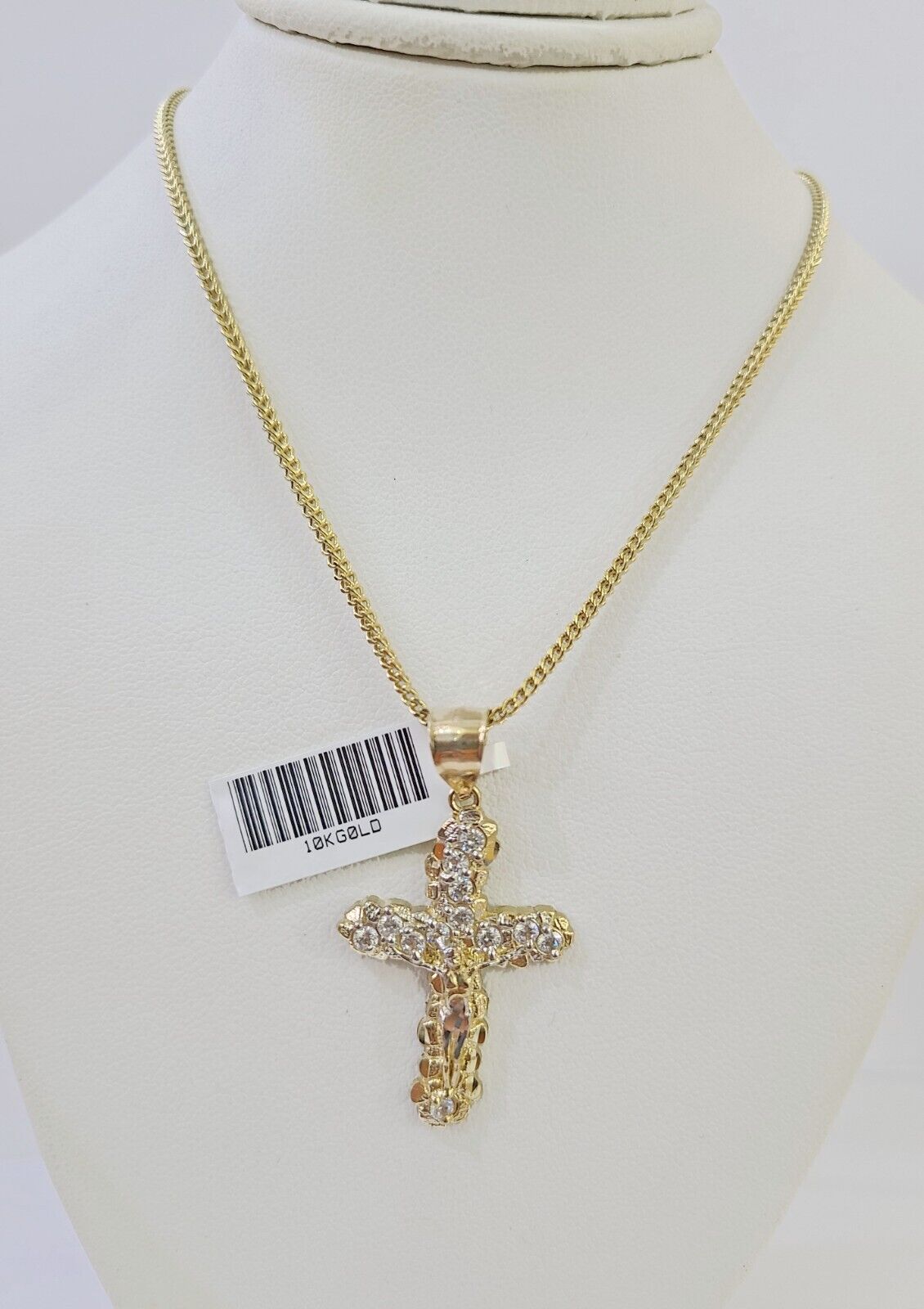 10K Gold Franco Chain 3mm Length 18" 20" 22" 24" 26" 28" 30" & Cross Charm