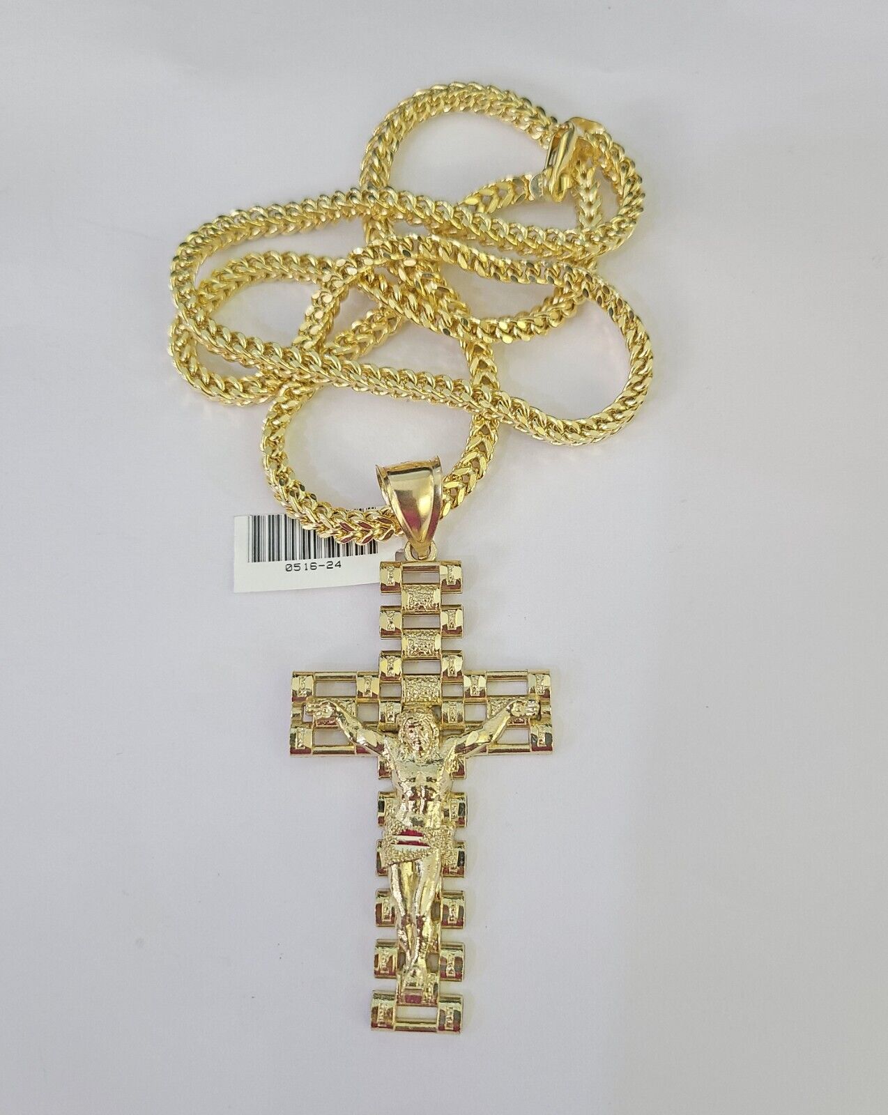 10K Franco Chain Jesus Crucifix Cross Pendant Charm Necklace 20"-28" 4mm Gold