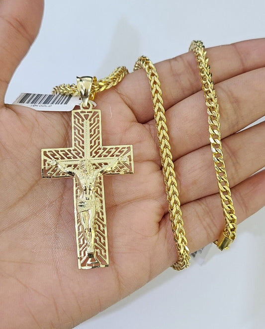 10K Gold Franco Chain Cross Charm Length 18-26 inches 3mm REAL Yellow