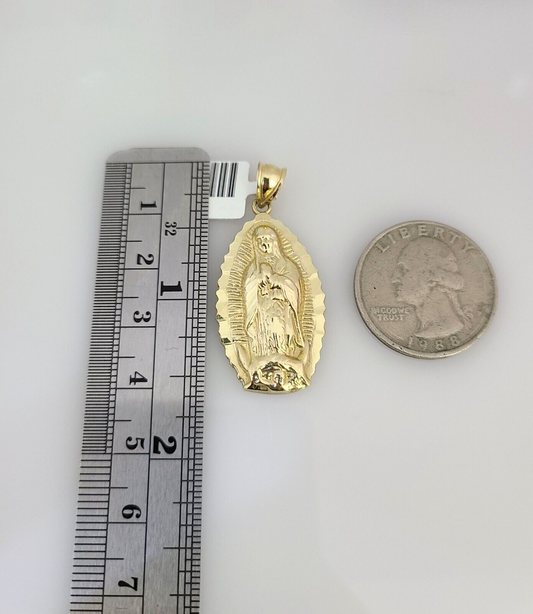 10K Solid Gold Miami Cuban Chain SET Virgin Mary Pendant Charm 18"-26" 2.5mm