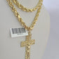 Real 10k Rope Chain Jesus Cross Charm Necklace Pendant Set 5mm 20"-30" Inch Gold