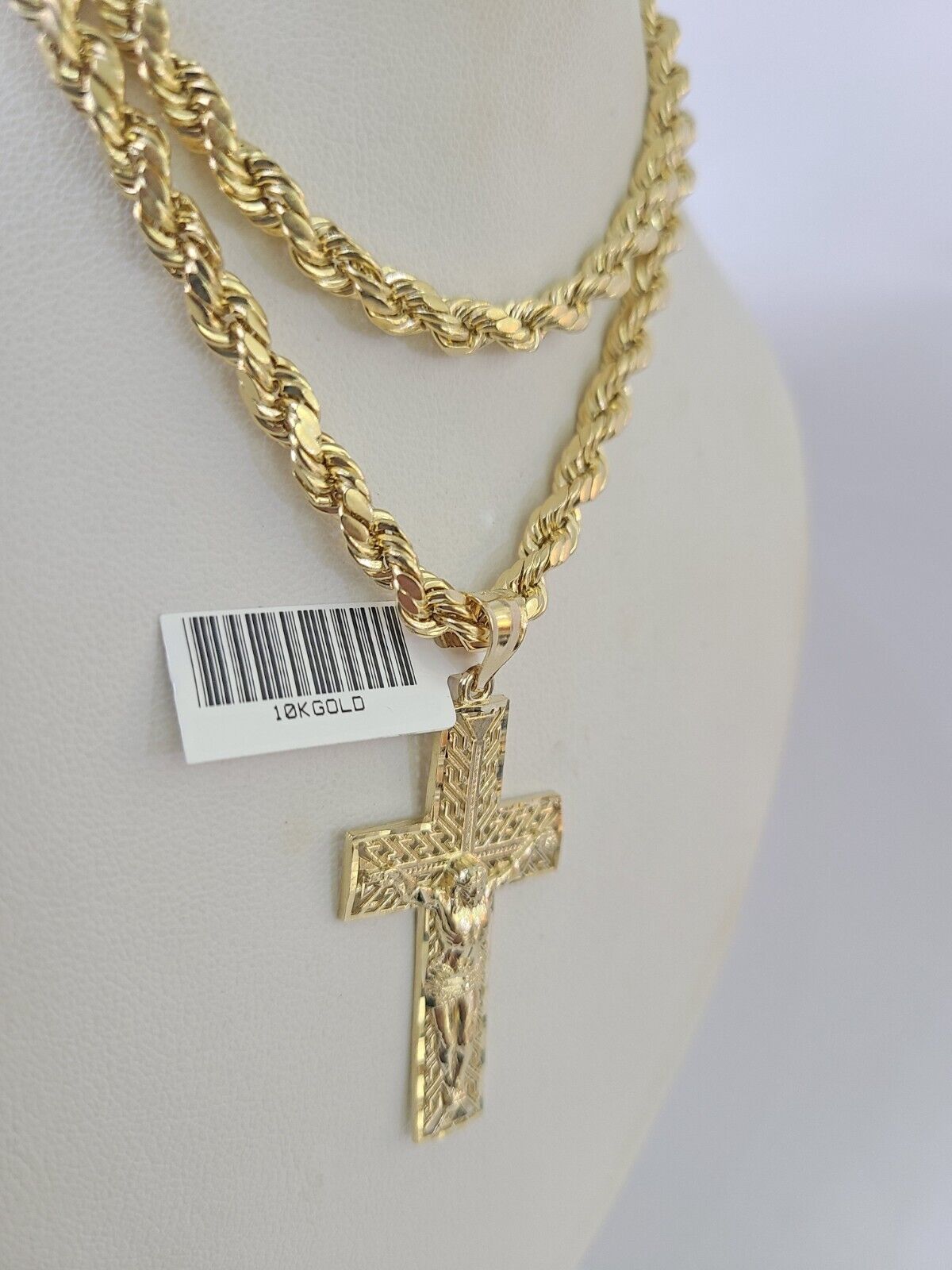 Real 10k Rope Chain Jesus Cross Charm Necklace Pendant Set 5mm 20"-30" Inch Gold