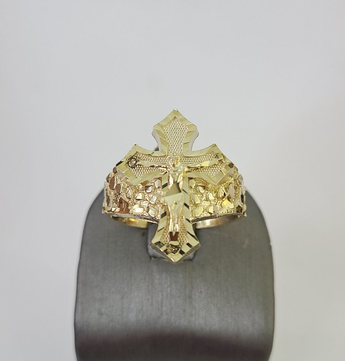 Real 10k Jesus Crucifix Cross Ring Band Yellow Gold Mens Casual Ring 10kt Size 8