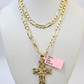 14k Solid Figaro Chain Nugget Jesus Cross Pendant Gold 4mm 18"-28" SET Necklace