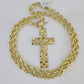 Real 10k Rope Chain Jesus Cross Charm Set 7mm 20"-28" Inch Necklace Yellow Gold