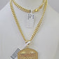 10k Yellow Gold Chain Last Supper Charm Pendant Set 5mm Miami Cuban Necklace