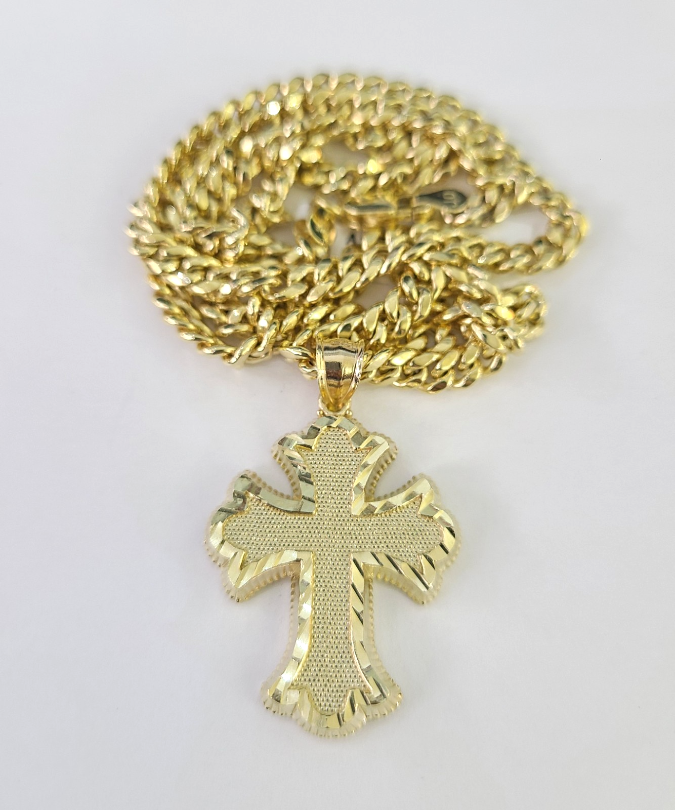 10k Miami Cuban Chain Jesus Cross Charm Pendant Set 5mm 18"28" Necklace Gold