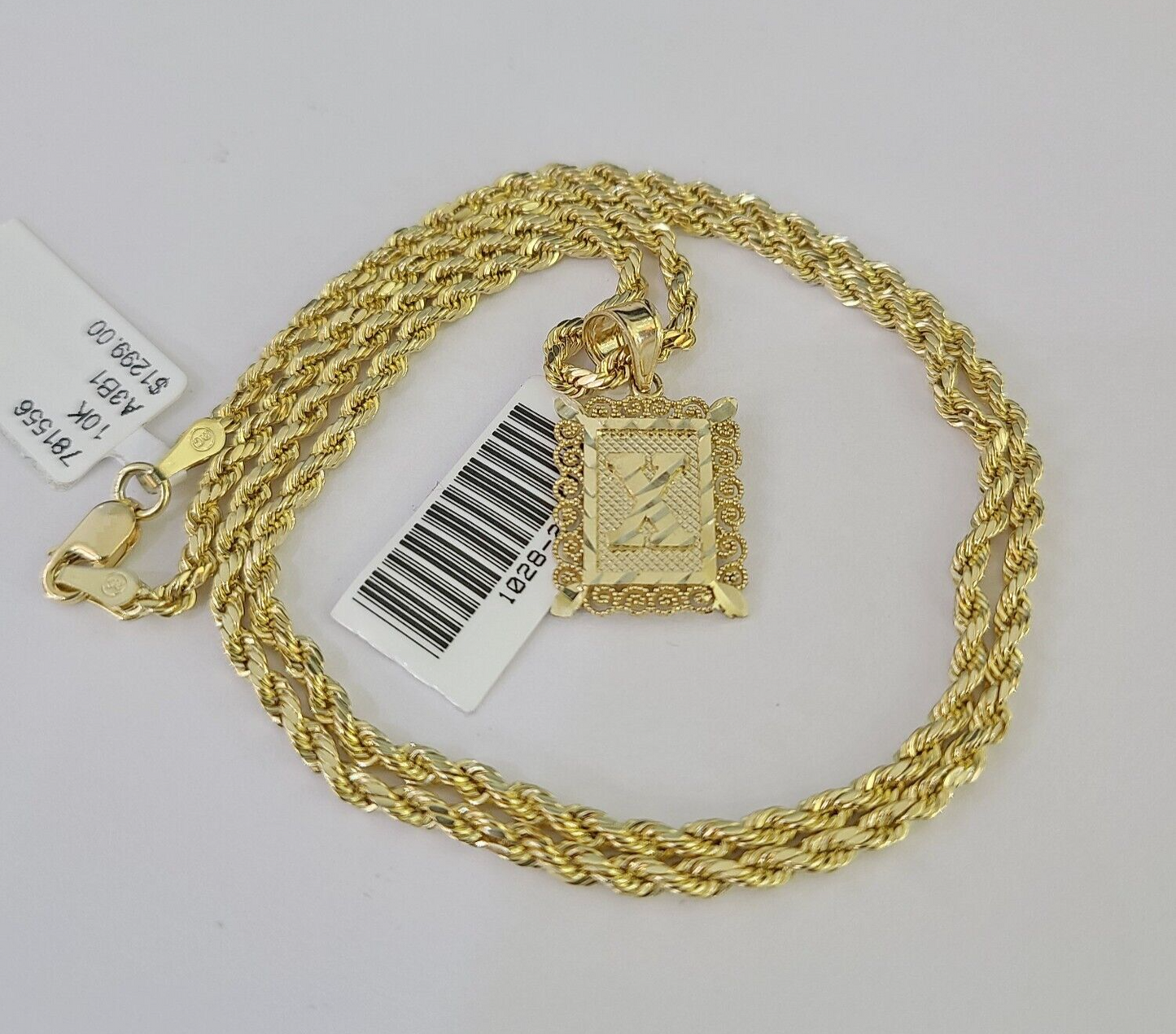 10k Gold Initial X Charm Rope Chain 16"-26" 2.5mm SET Necklace Alphabet Pendant