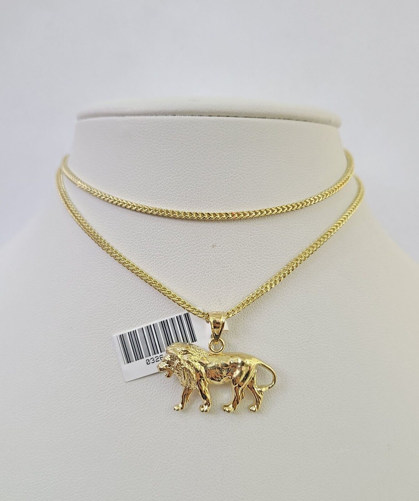 10K Franco Chain Lion Pendant Charm Necklace 16"-24" 2mm Yellow Gold SET