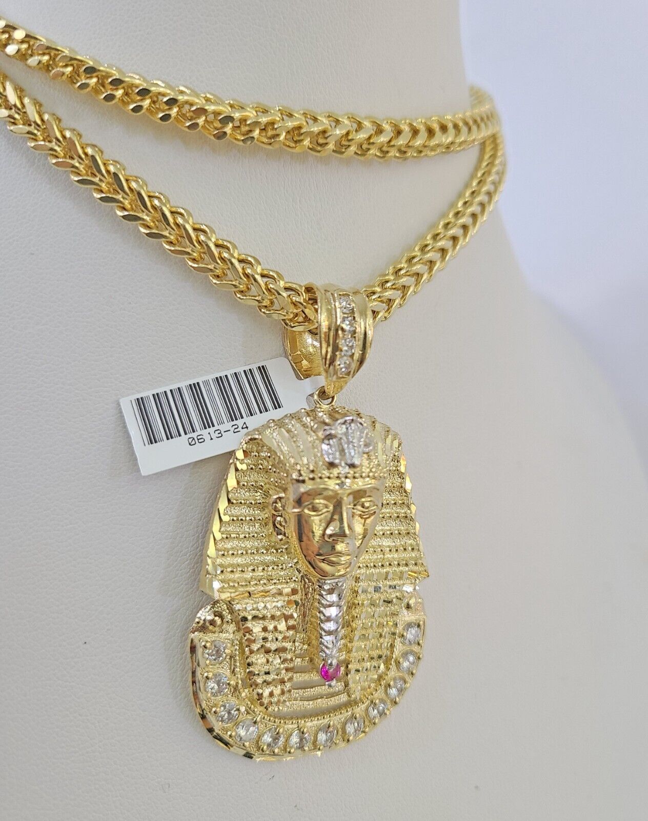 10K Franco Chain Pharaoh Pendant Charm Necklace 20"-26" 5mm Yellow Gold SET