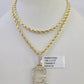 10k 3mm Rope Solid Chain G Diamond Pendant Alphabet 18"-28" Gold Charm Necklace