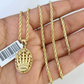 10k Solid Rope Chain Crown Pendant Charm Necklace 18-24" SET 2mm