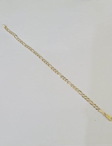 Real 10k Yellow Gold Figaro link Bracelet 3mm 7.5" Inch Men women Diamond Cut