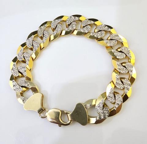 14K Gold Bracelet Cuban Curb Link Bracelet Diamond Cut 16mm 9" Inch REAL Gold