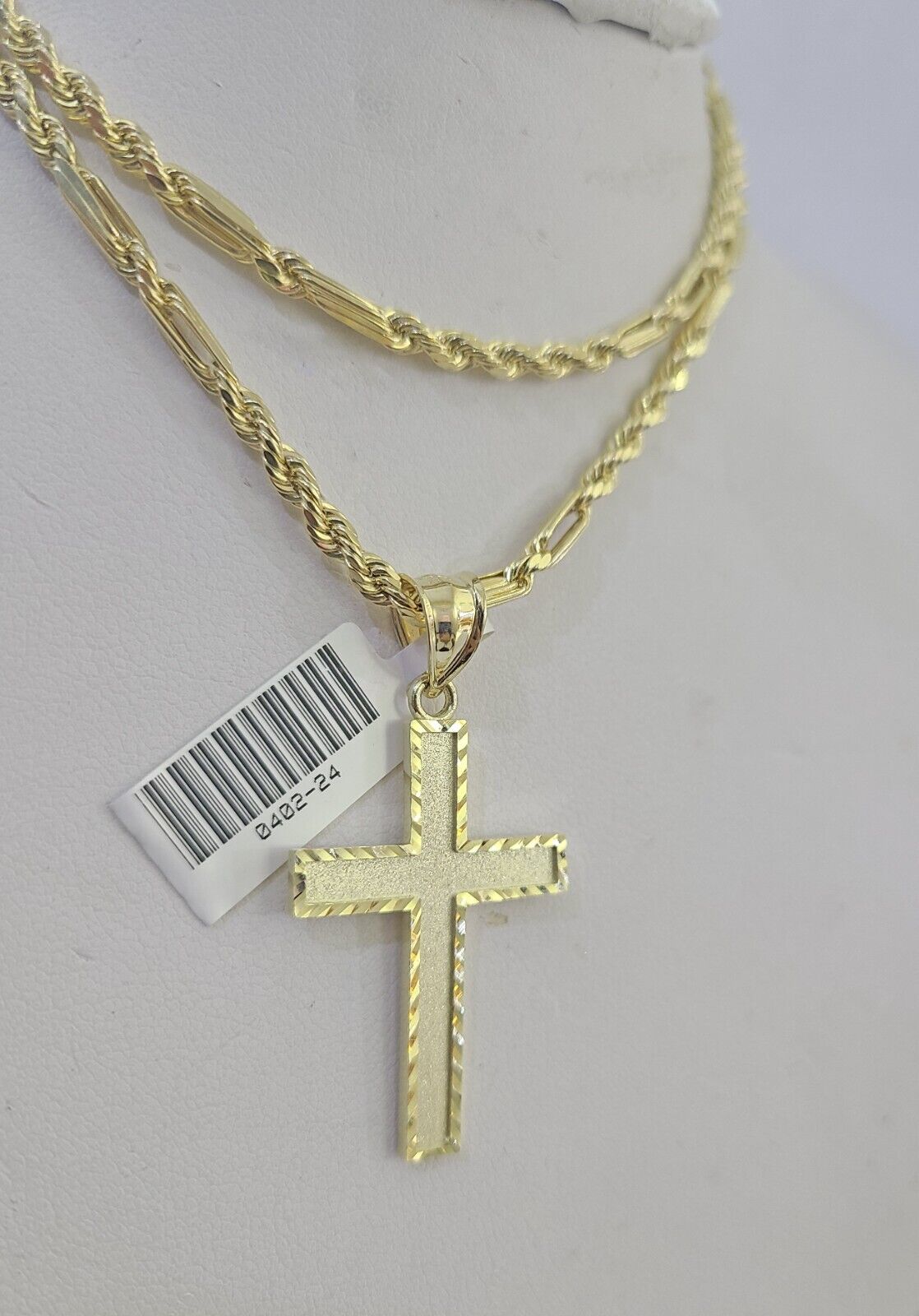 10k Milano Rope Chain Jesus Cross Charm Necklace SET 3mm 18" 20" 22" 24"