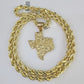 Real 10k Rope Chain Texas Map Charm Set 7mm 20"-28" Inch Necklace Gold