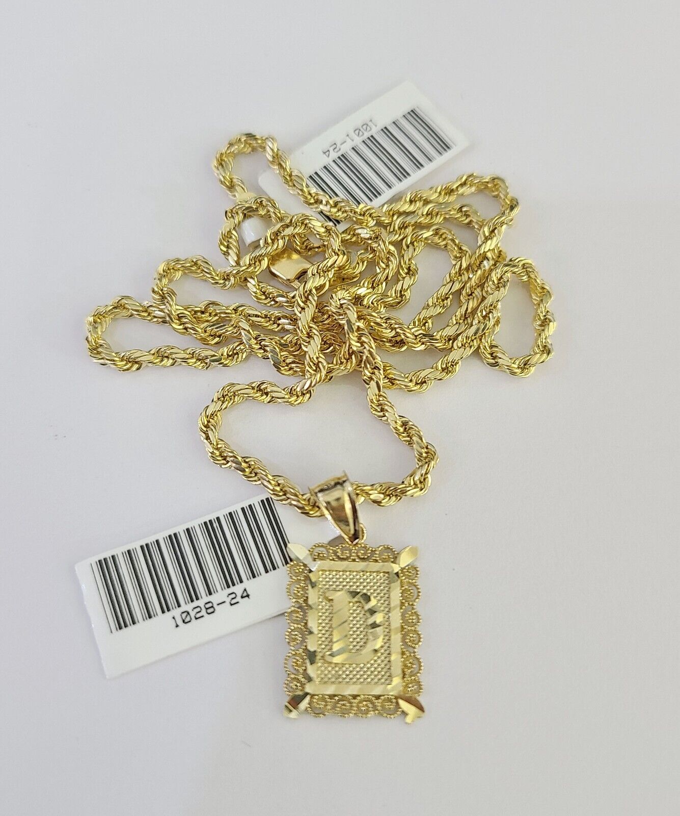 10k Gold Initial D Charm Rope Chain 16"-26" 2.5mm SET Necklace Alphabet Pendant