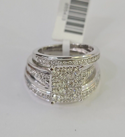 REAL 14k Diamond Ring White Gold Ladies Men Trio SET Wedding Engagement Genuine