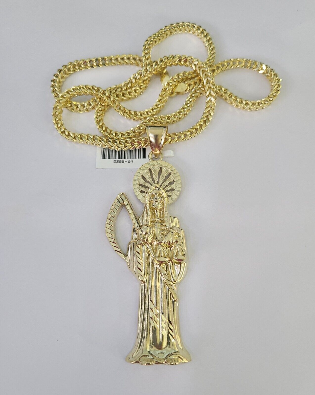 10K Franco Chain Saint Reaper Pendant Charm Necklace 20"-28" 4mm Gold SET Yellow