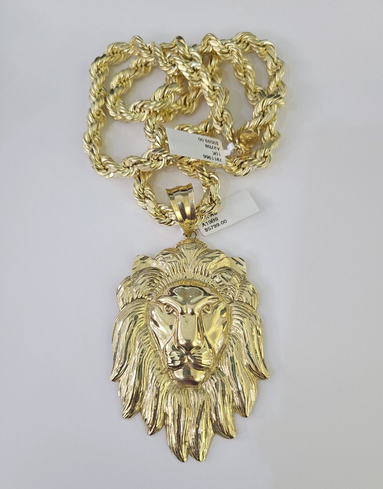 Real 10k Rope Chain Lion Head Charm Set 8mm 20"-30" Inch Necklace Yellow Gold