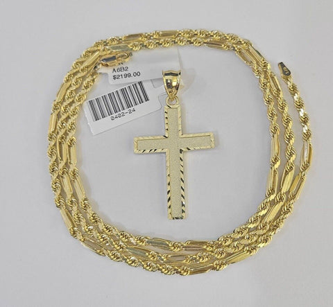 10k Milano Rope Chain Jesus Cross Charm Necklace SET 3mm 18" 20" 22" 24"