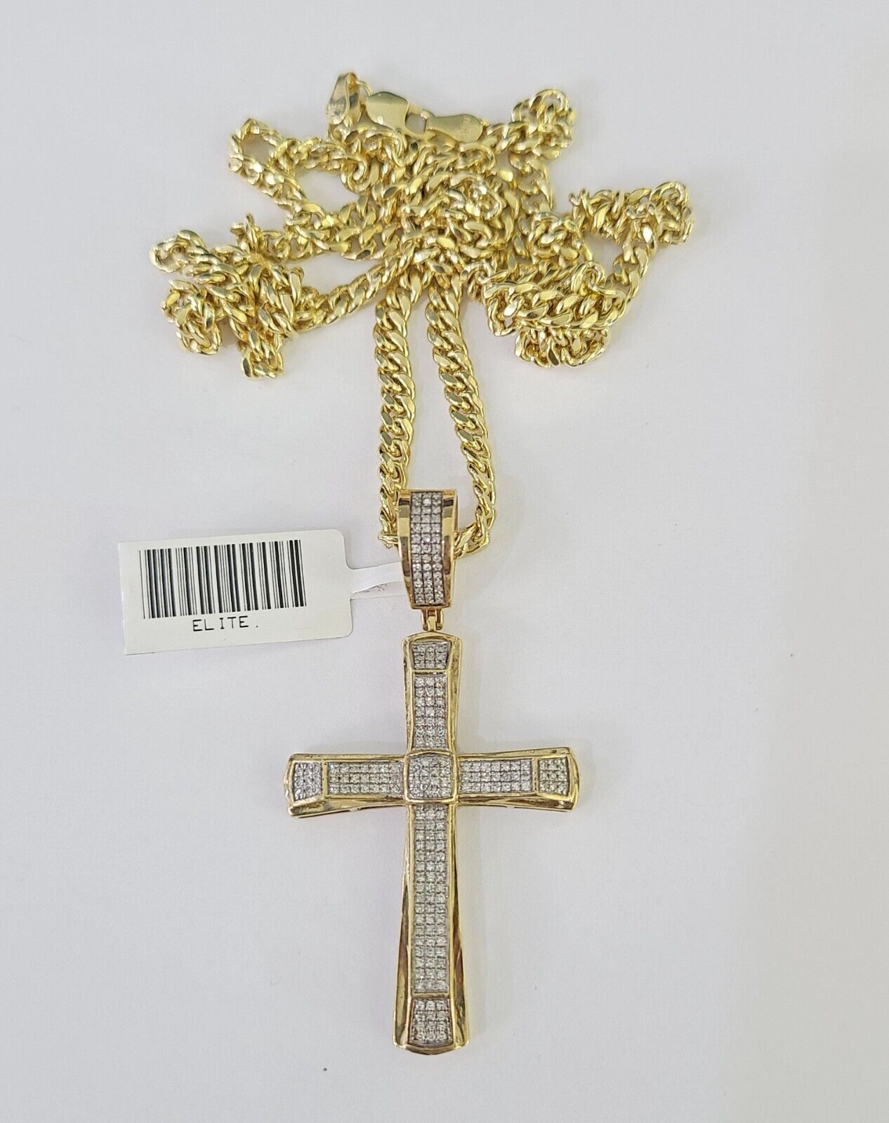 10k Miami Cuban Chain Jesus Cross Charm Set 4.5mm 20"-28" Necklace Pendant Gold