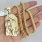10K Franco Chain Necklace Jesus Head Pendant Charm 20"-28" 4mm Yellow Gold SET