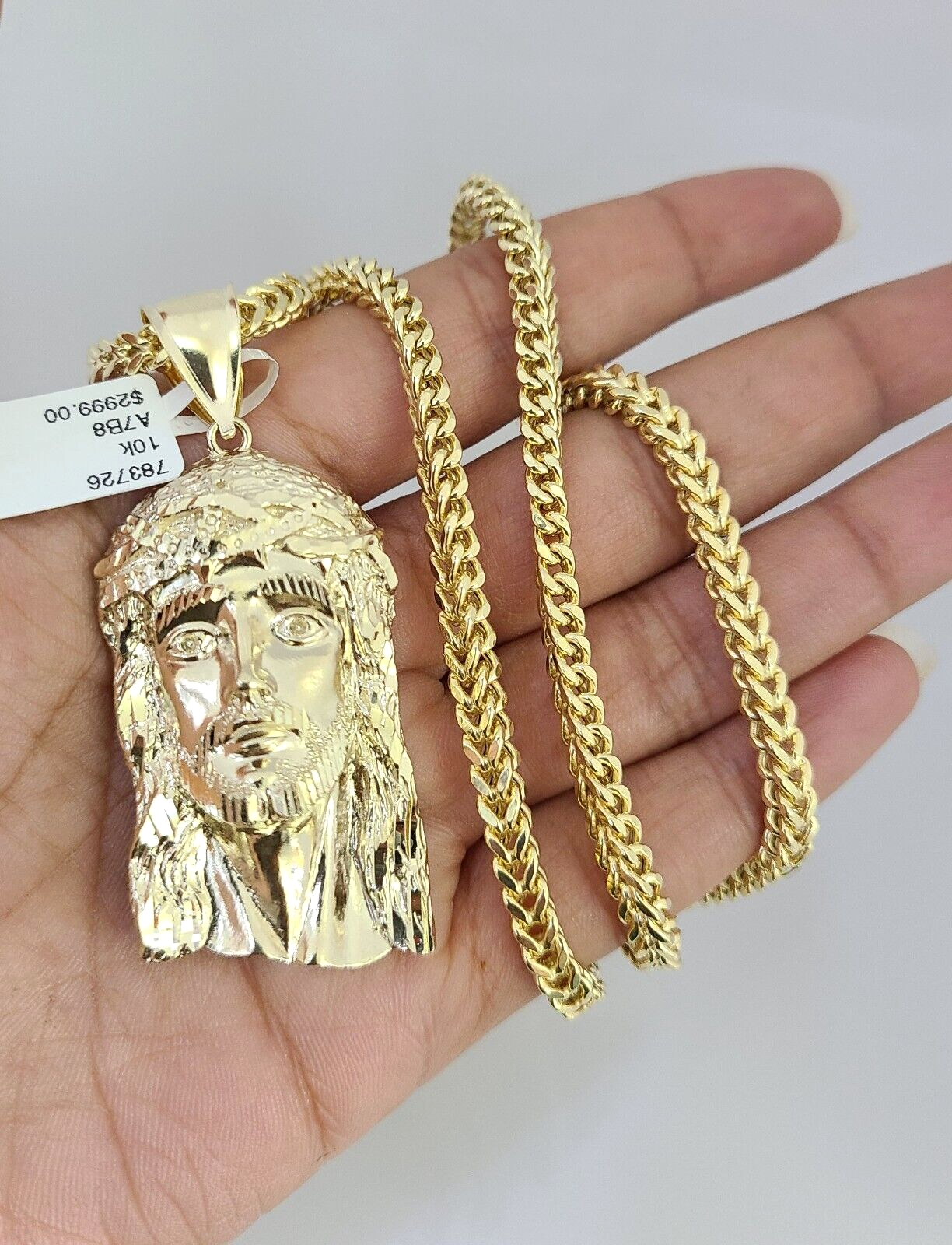 10K Franco Chain Necklace Jesus Head Pendant Charm 20"-28" 4mm Yellow Gold SET