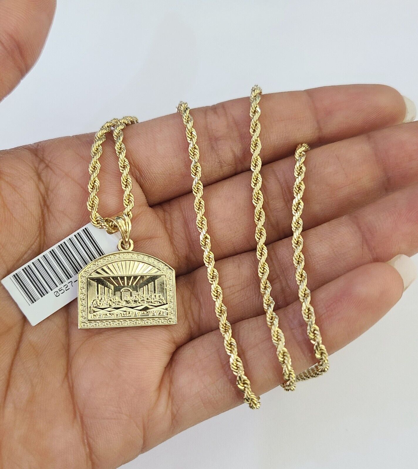 10k 2.5mm Rope Chain Last Supper Pendant 18"-30" Yellow Gold Set Charm Necklace