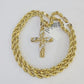 Real 10k Rope Chain Jesus Cross Charm Necklace Pendant Set 5mm 20"-30" Inch Gold