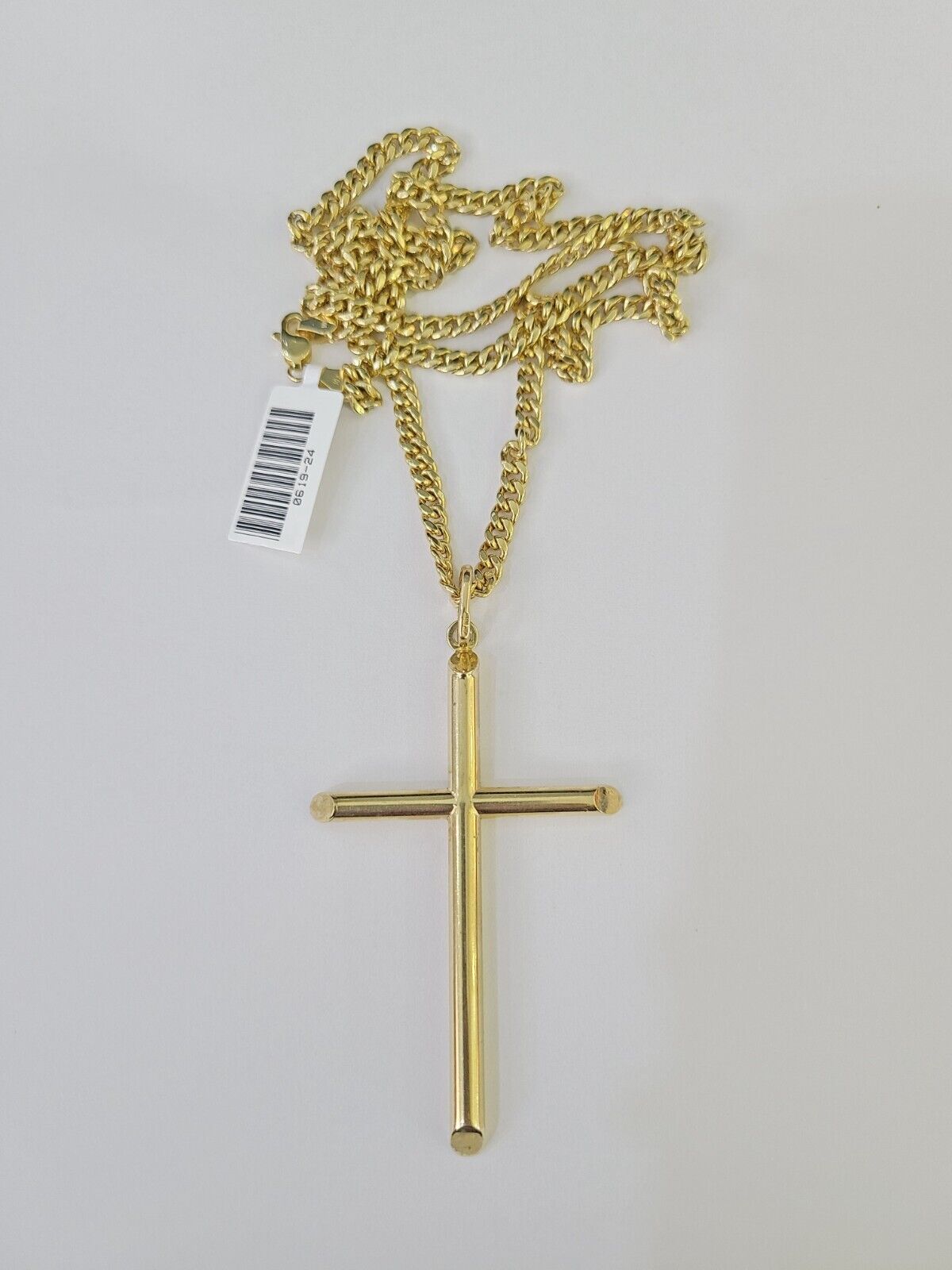 10k Miami Cuban Chain Jesus Cross Charm Set 4mm 18"-28" Necklace Yellow Gold