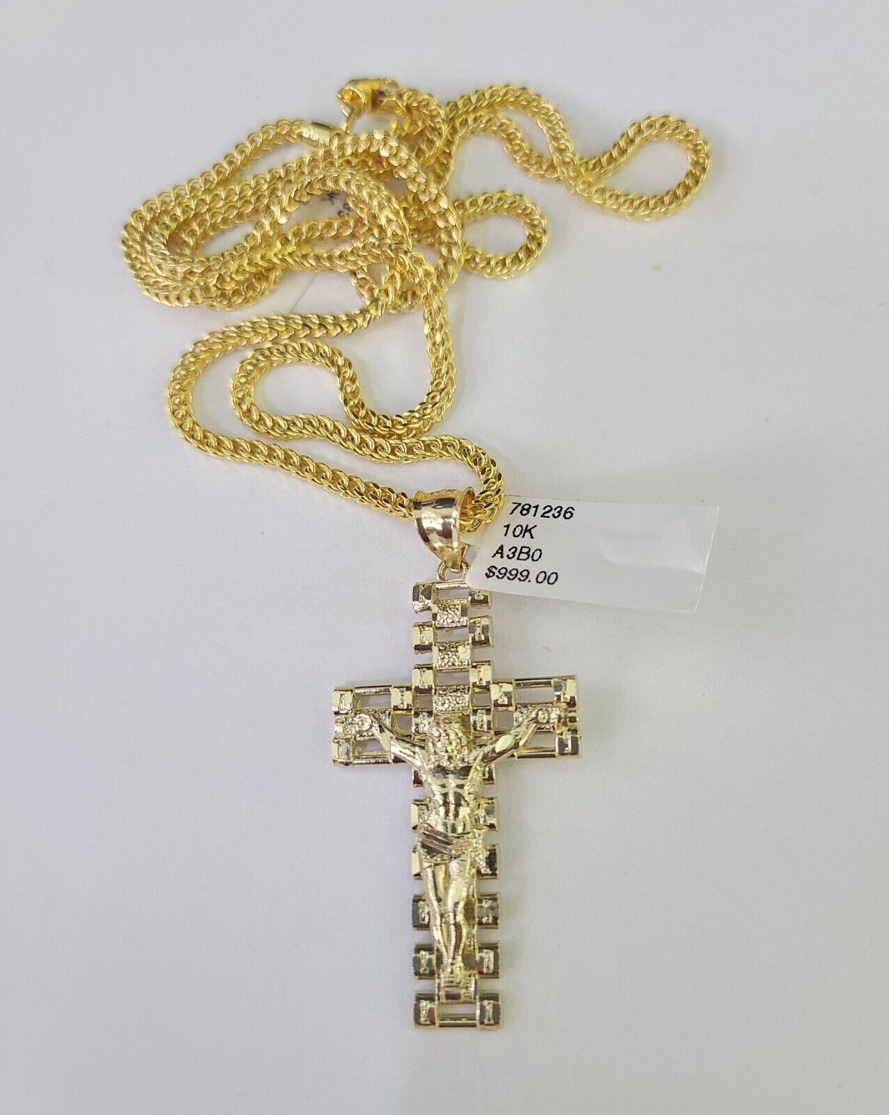 10K Franco Chain Jesus Cross Pendant Charm Necklace 20"-26" 2.5mm Yellow Gold