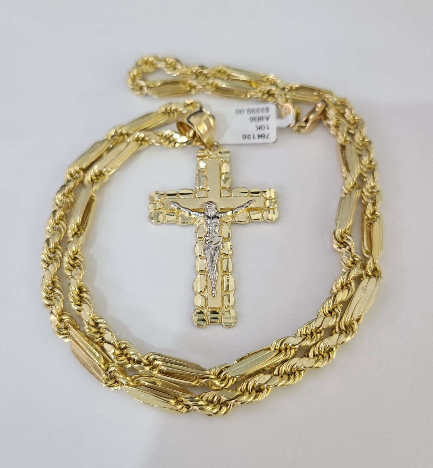 10k Milano Rope Chain Jesus Cross Charm Necklace SET 5mm 18"-28" Pendant