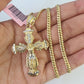 Real 14k Solid Chain Cross Charm Set Miami Cuban Link 3mm Necklace Pendant Gold