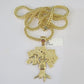 10K Franco Chain Money Tree Pendant Charm Necklace 20"-28" 4mm Yellow Gold SET