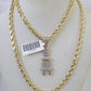 10k Solid Rope Chain Plug Socket Charm Diamond Set 4mm 20"-28" Necklace Gold