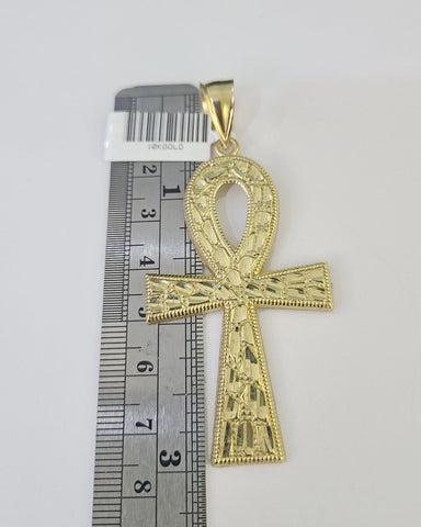 10k Jesus Ankh Cross Charm Pendant Egyptian Yellow Gold Men Women 3" 2.5" 2"