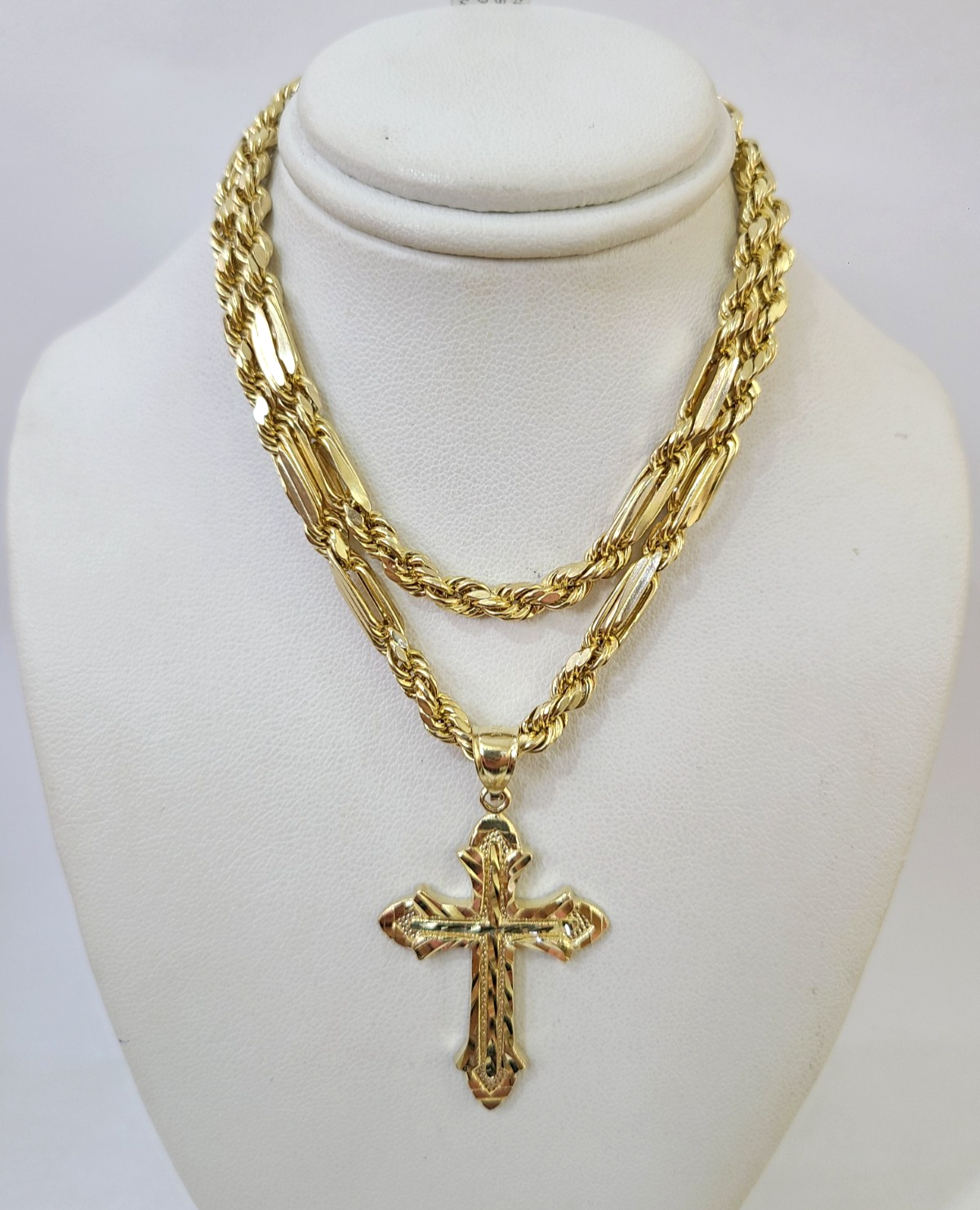 10k Milano Rope Chain Jesus Cross Charm Necklace SET 5mm 18"-28" Pendant