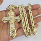 Real 10k Rope Chain Jesus Cross Charm Set 8mm 20"-30" Inch Necklace Yellow Gold