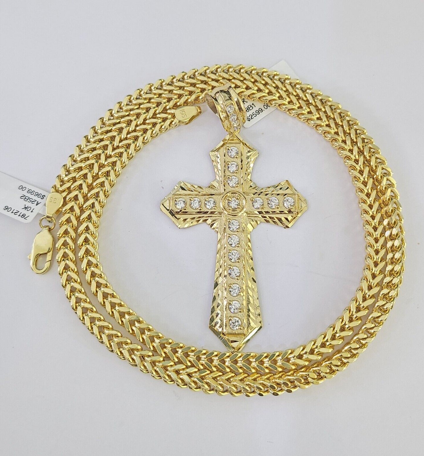 10K Franco Chain Jesus Cross Pendant Charm Necklace 20"-26" 5mm Gold SET Yellow