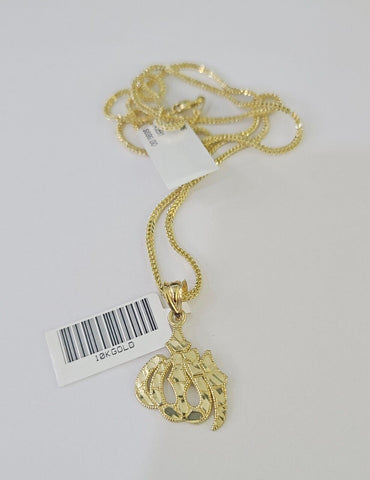 10K Gold Franco Chain Allah Charm SET Length 16-20 inches 1mm Ladies Women