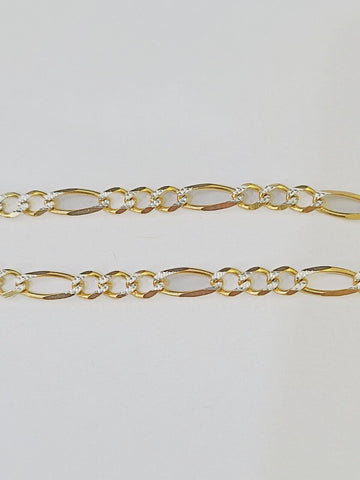 Real 10k Yellow Gold Figaro link Bracelet 5mm 8" Inch Men women Diamond Cut