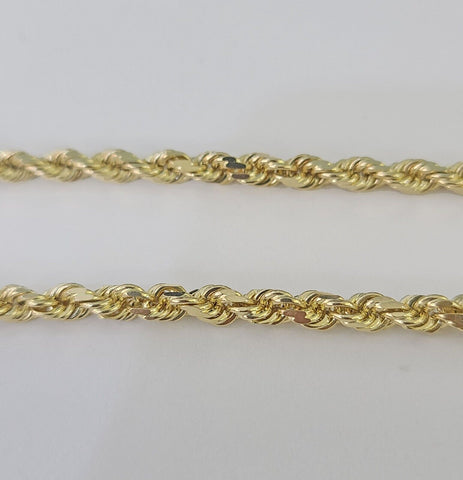 Real 14k Rope Bracelet Solid Yellow Gold 4mm 8.5 Inch Men women Diamond Cut