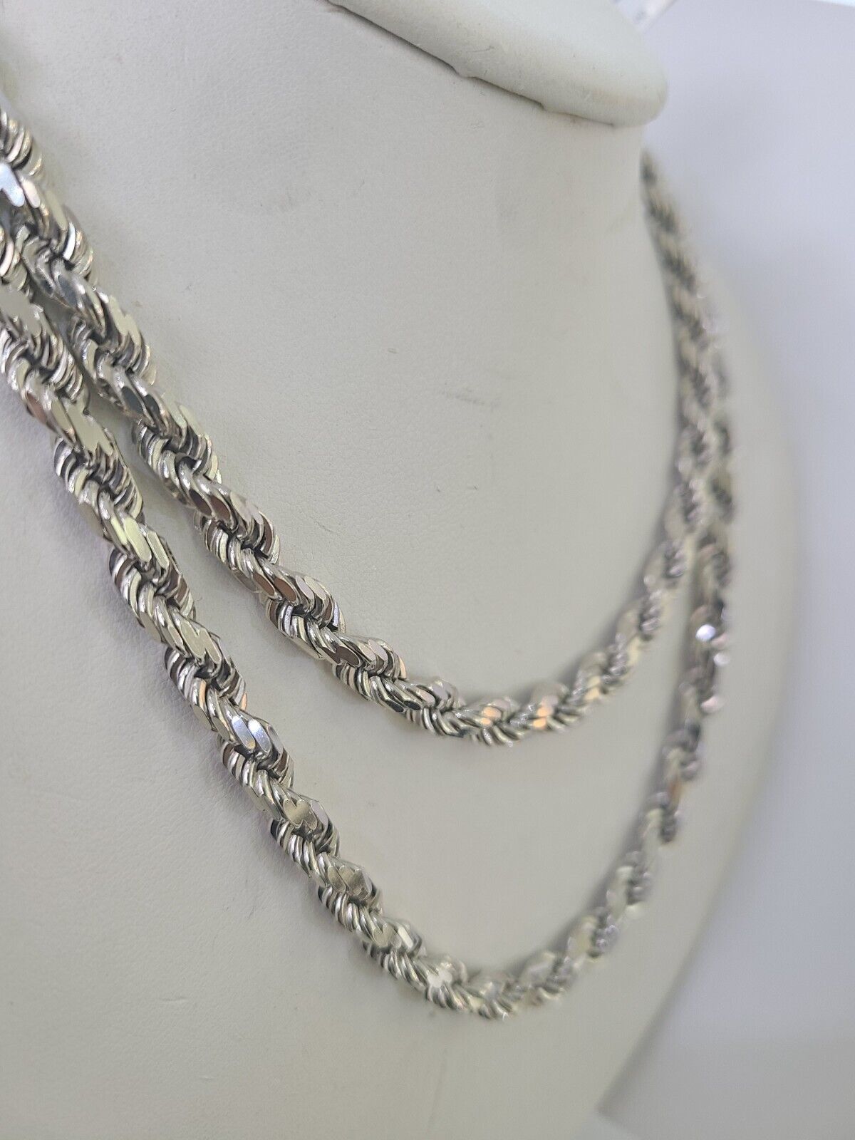 10K Rope Chain Real Solid White Gold Necklace 5mm Length 20" 22" 24" 26" 28" 30"