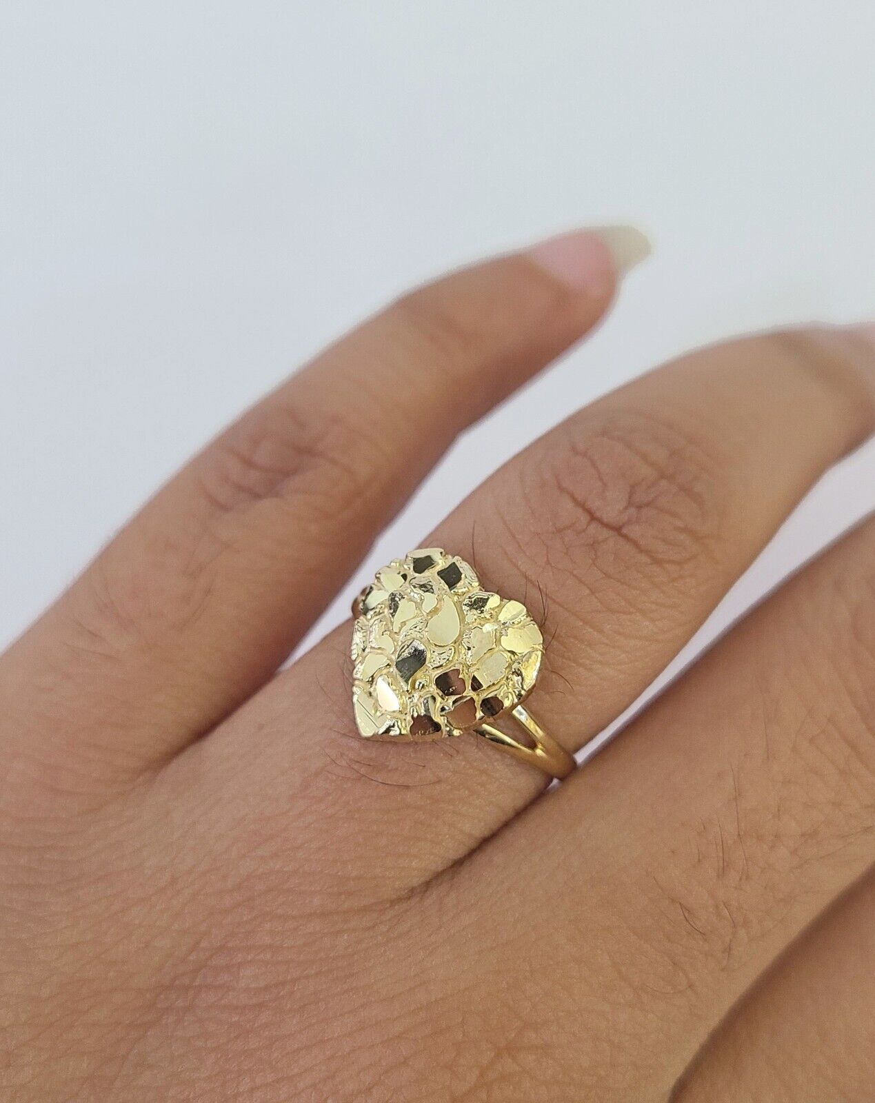 Real 10k Nugget Heart Ring Band Wedding Engagement Women Yellow Gold