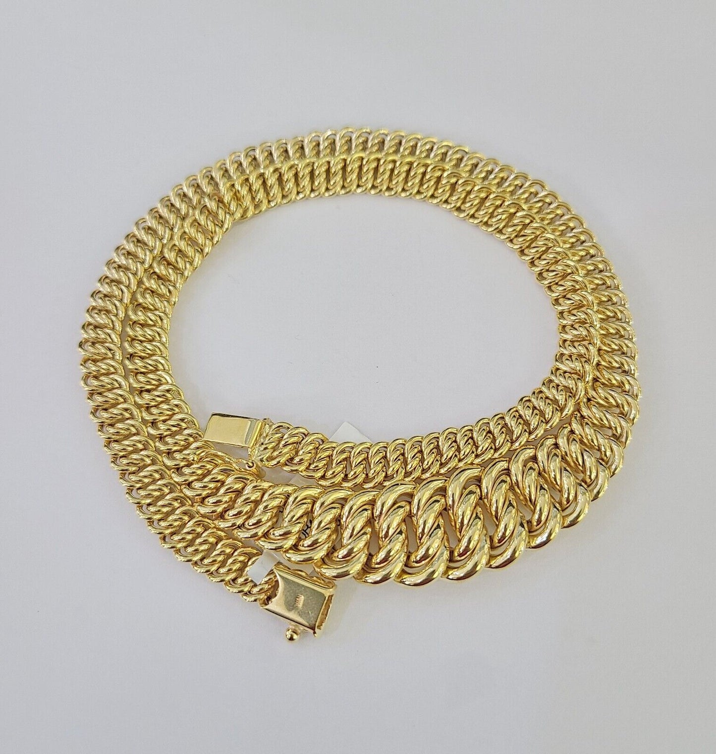 10K Gold Flat Byzantine Link Princesa Necklace Bracelet 7mm Real Yellow SET