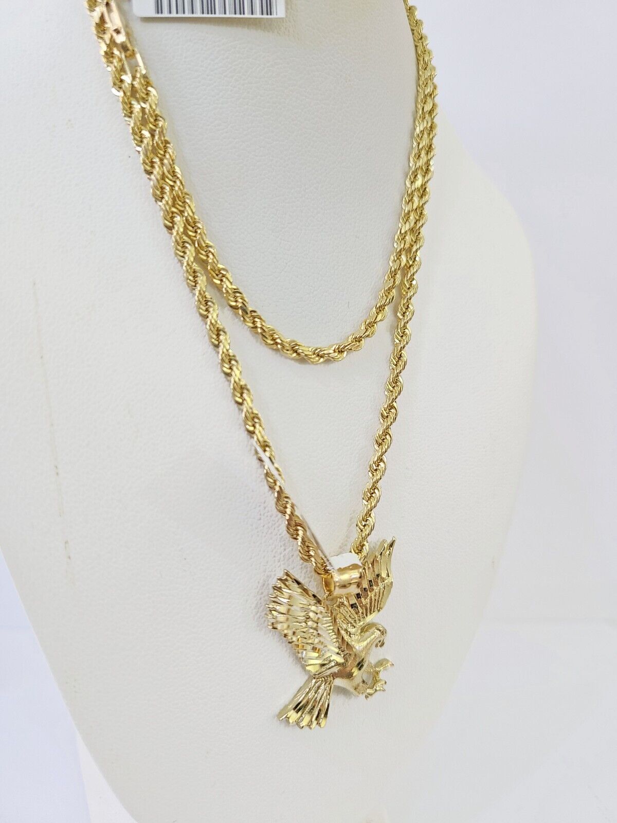 Real1 0k Gold Rope Chain Eagle Pendant SET 3mm 26'' Necklace Flying Eagle Genuin